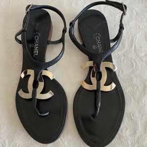 CHANEL Black and Silver Sandals